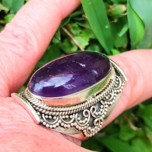 Amethyst Boho Ring in 925 Sterling Silver (size 9)